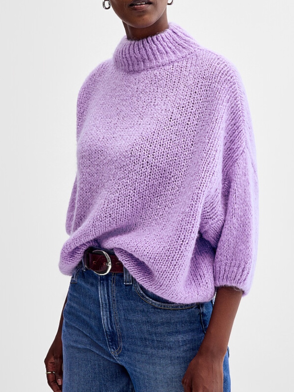 Light purple wool and mohair mock-neck ¾ sleeves sweater made in Italy NWT